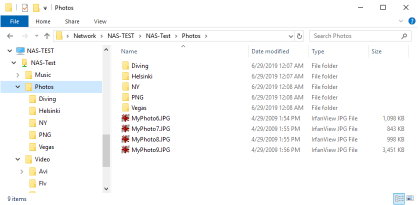 Sistema de arquivos no dispositivo NAS com a pasta SF excluída