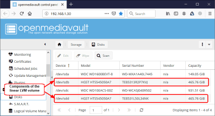 Conjunto de discos para el NAS basado en mdadm RAID / LVM2