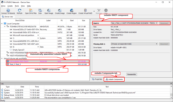  mdadm RAID1 y sus componentes en R-Studio