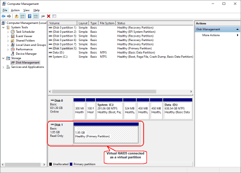 Подключенный виртуальный раздел в Windows Disk manager