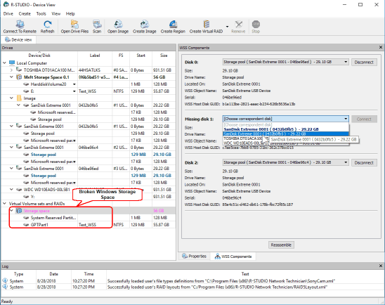 Adicionando manualmente um componente ao Windows Storage Space