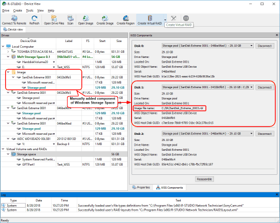 Windows Storage Space com um componente adicionado manualmente