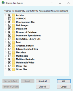 Tipi di file conosciuti