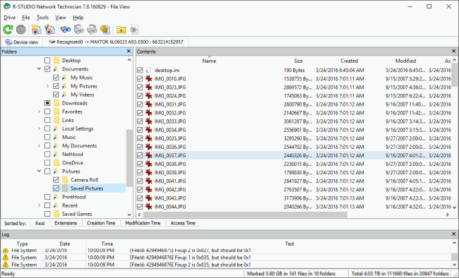 Files and folders marked for recovery