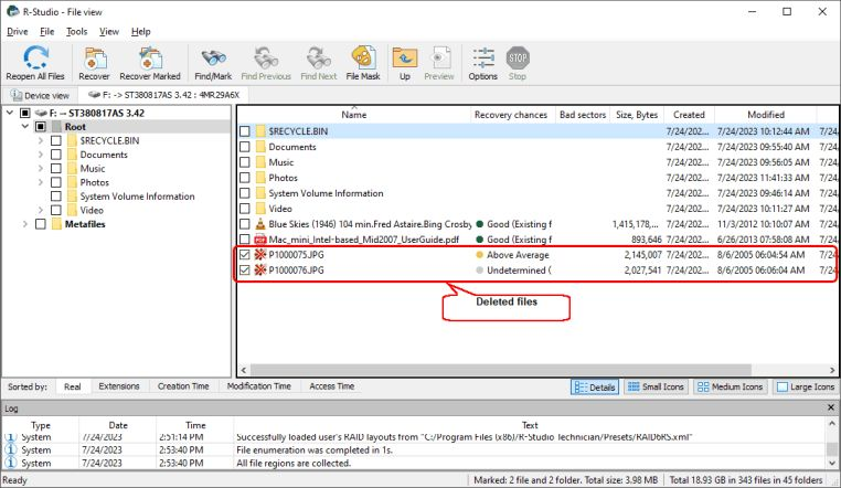 Système de fichiers sur la partition ReFS et fichiers supprimés du dossier racine