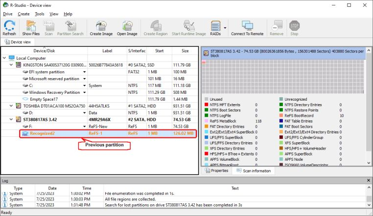 L'ancienne partition ReFS