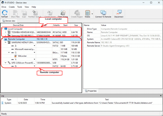 Hard drives and logical disks on the remote computer