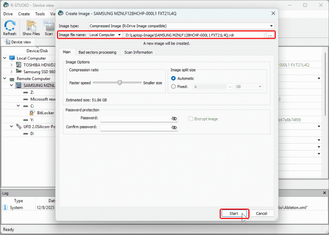 Image creation parameters