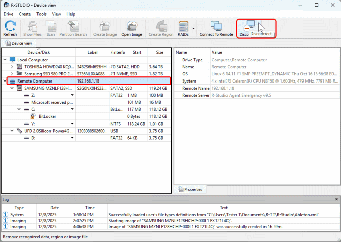 Disconnecting the remote computer