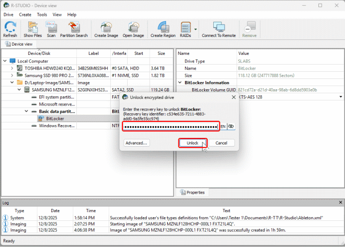Unlocking the BitLocker container