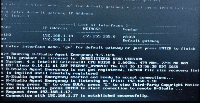 R-Studio Agent Emergency: connected to R-Studio