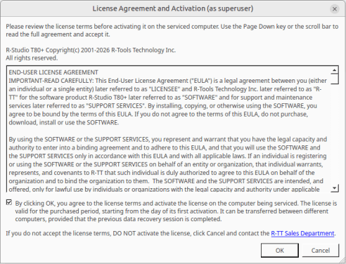 License Agreement and Activation window