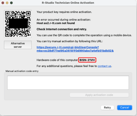 R-Studio Technician Online Activation dialog box