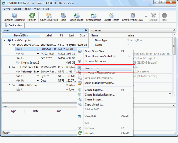 Unformat Disk and RAID Recovery: Disc scan 1