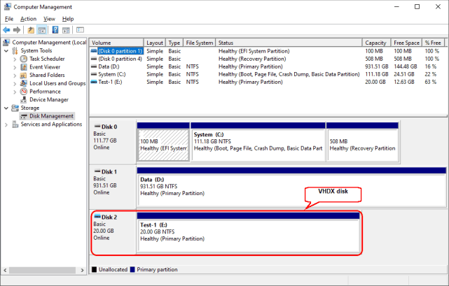 Final partition layout in the VHDX disk