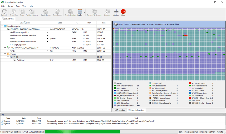 Scan process of the opened VHDX disk