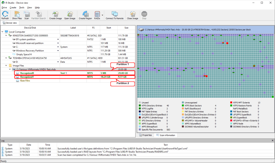 Scan result of the opened VHDX file