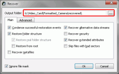 HD Video Recovery from SD cards: Video Recovery Parameters: Recover - Main