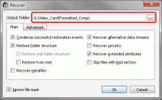 HD Video Recovery from SD cards: Video Recovery Parameters: Recover - Main