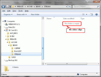 SDカードからのHD動画復元：動画復元：空の動画クリップフォルダ