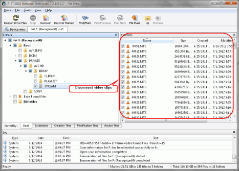 Récupération de vidéos HD à partir de cartes SD : Récupération de vidéo : Trouver les dossiers AVCHD complets et les fichiers cochés pour récupération