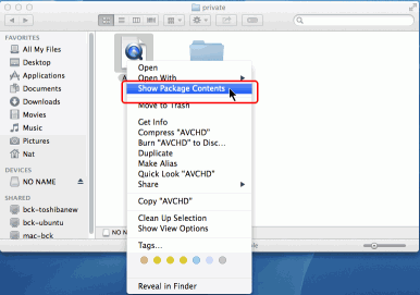 HD Video Recovery from SD cards: File structure of an AVCHD card shown by a Mac computer.