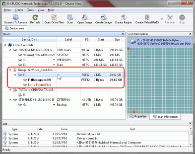 Recuperación de vídeo HD desde tarjetas SD: información y resultados de escaneo de R-Studio