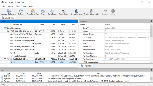 파일 복구 소프트웨어: R-Studio 메인 패널