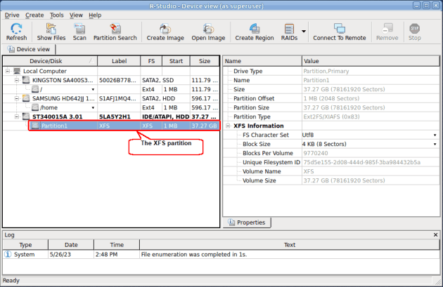 The XFS partition