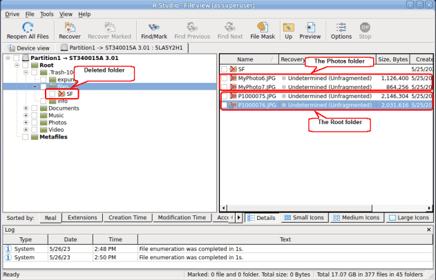 Archivos y carpetas eliminados