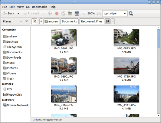 Recovered files in the SF folder