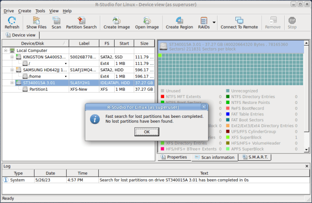 The results of fast search for lost partitions