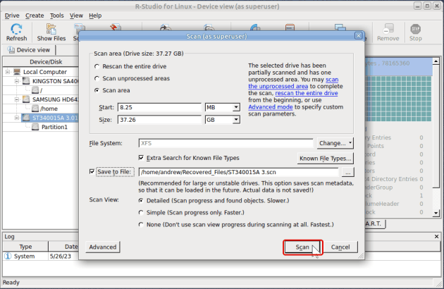 Scan parameters