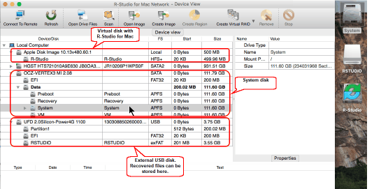 R-Studio con accesso completo al disco di sistema Mac