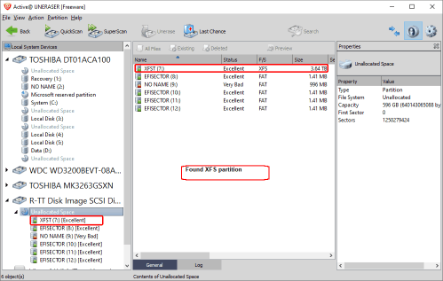 Partition XFS trouvée