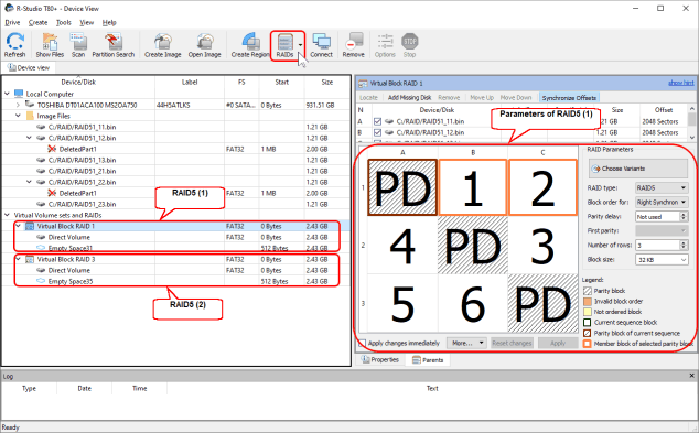 create 2 configurazioni RAID5