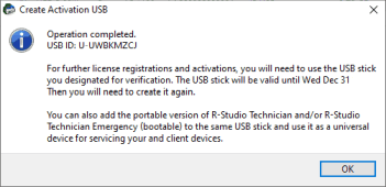 Activation USB is created