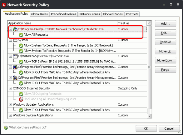 Datenwiederherstellung über das Internet: COMODO-Einstellungen