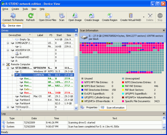 Datenwiederherstellung über ein Netzwerk: Laufwerksscan