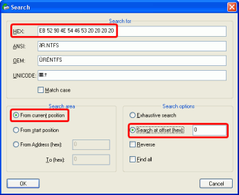 Ermitteln der RAID-Parameter: Suche nach dem NTFS-Bootsektor