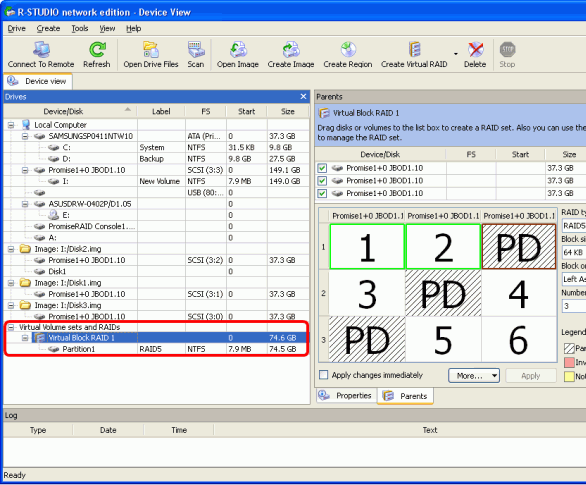 Ermitteln der RAID-Parameter: RAID-5 Objekt erstellt