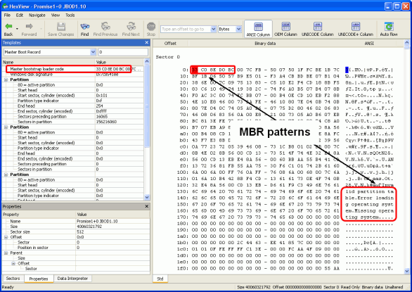 Ermitteln der RAID-Parameter: Disk2.arc geöffnet im Text-/Hexadezimal-Editor