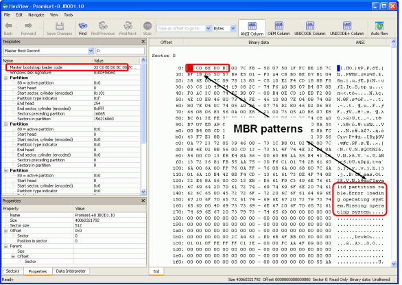 Ermitteln der RAID-Parameter: Disk3.arc geöffnet im Text-/Hexadezimal-Editor 