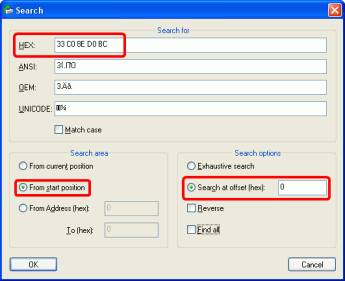 Encontrar los parametros de RAID: Diálogo Search