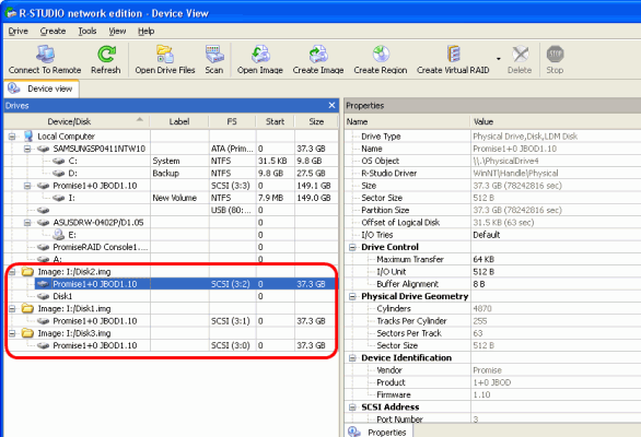 Encontrar los parametros de RAID: Archivos de imagen de los componentes de RAID