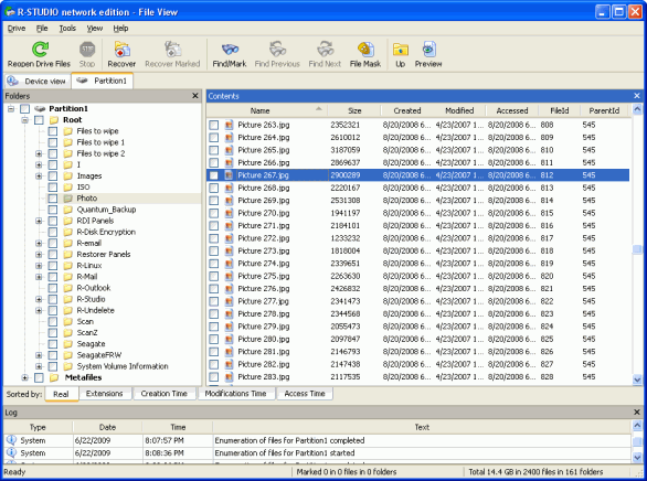 Ejemplo de recuperación de RAID: Enumeración de archivos