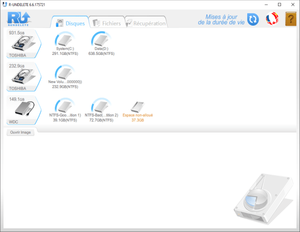 Logiciel de récupération de fichier: Tableau principal R-Undelete