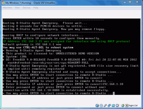Récupération de données à partir d'ordinateurs virtuels: Démarrage R-Studio Agent Emergency