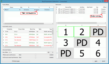 Автоматическое Распознавание Параметров RAID: Различие между первоначально найденными смещениями и окончательным вариантом смещений