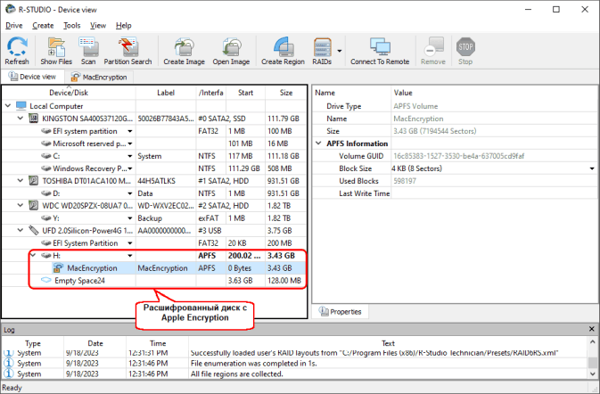 Диск Apple Encryption, расшифрованный в R-Studio